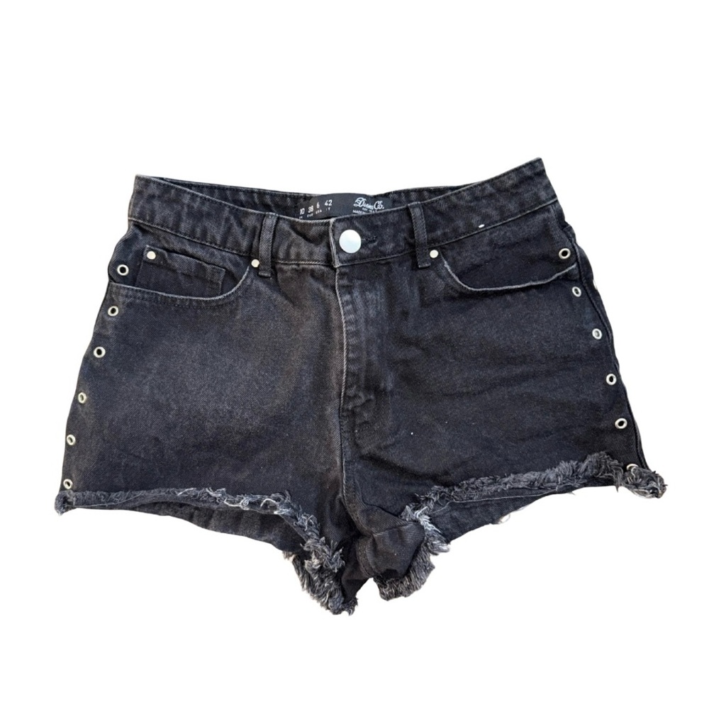 Women’s Black Denim Shorts With Grommets and Frayed Hem